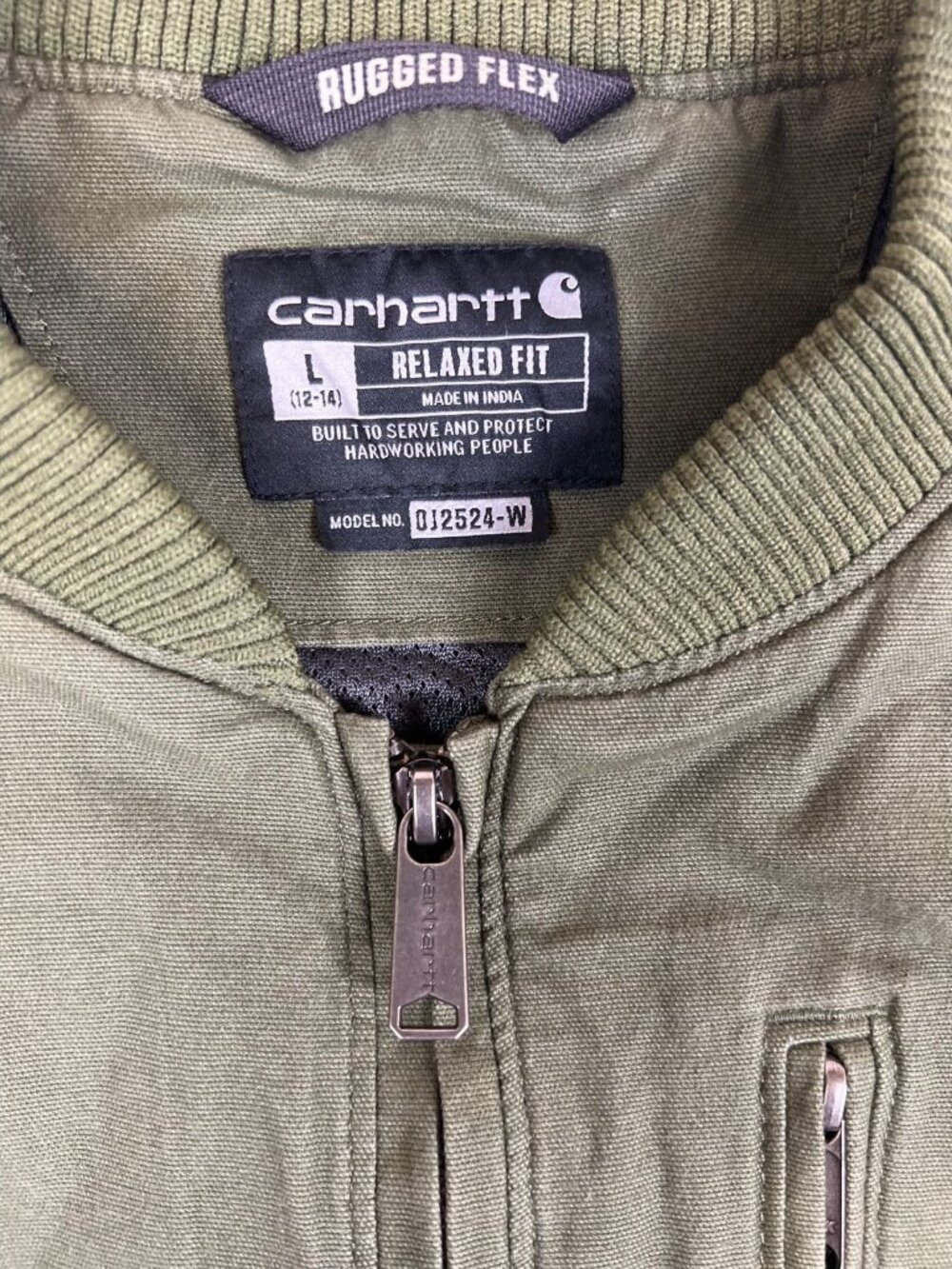 Carhartt Women L Rugged Flex Olive Green Canvas Bomber Full Zip Jacket OJ2524-W - Picture 4 of 10